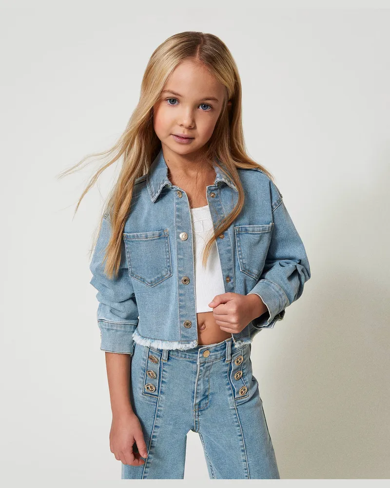 Twin-Set Jacken und Outerwear - Jeansjacke mit Fransen, Helles Denim, Größe Helles