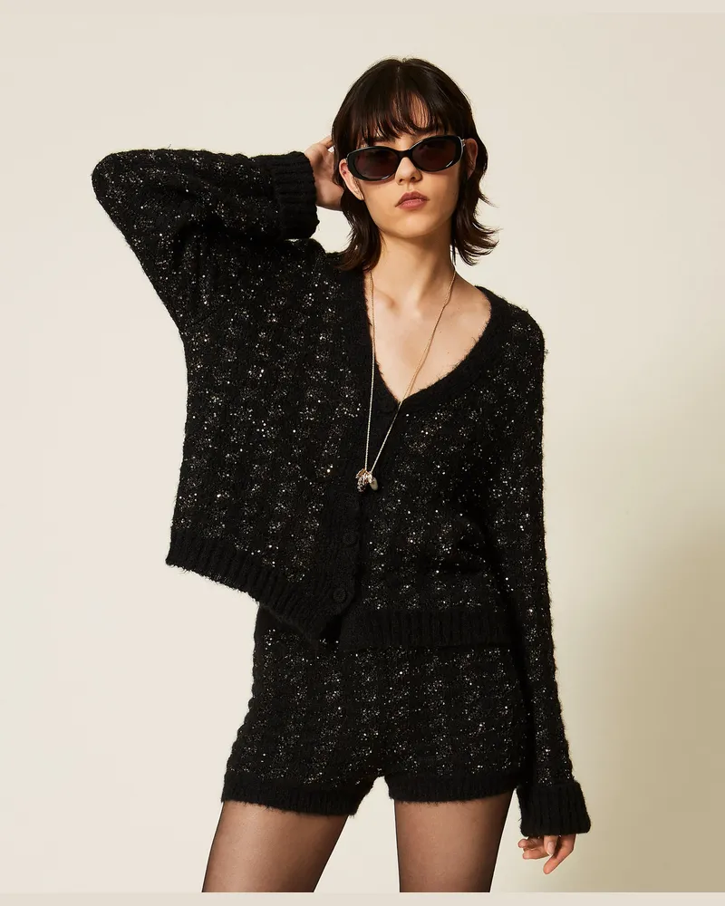 Twin-Set Cardigan aus Jacquard-Strick mit Hahnentrittmuster 