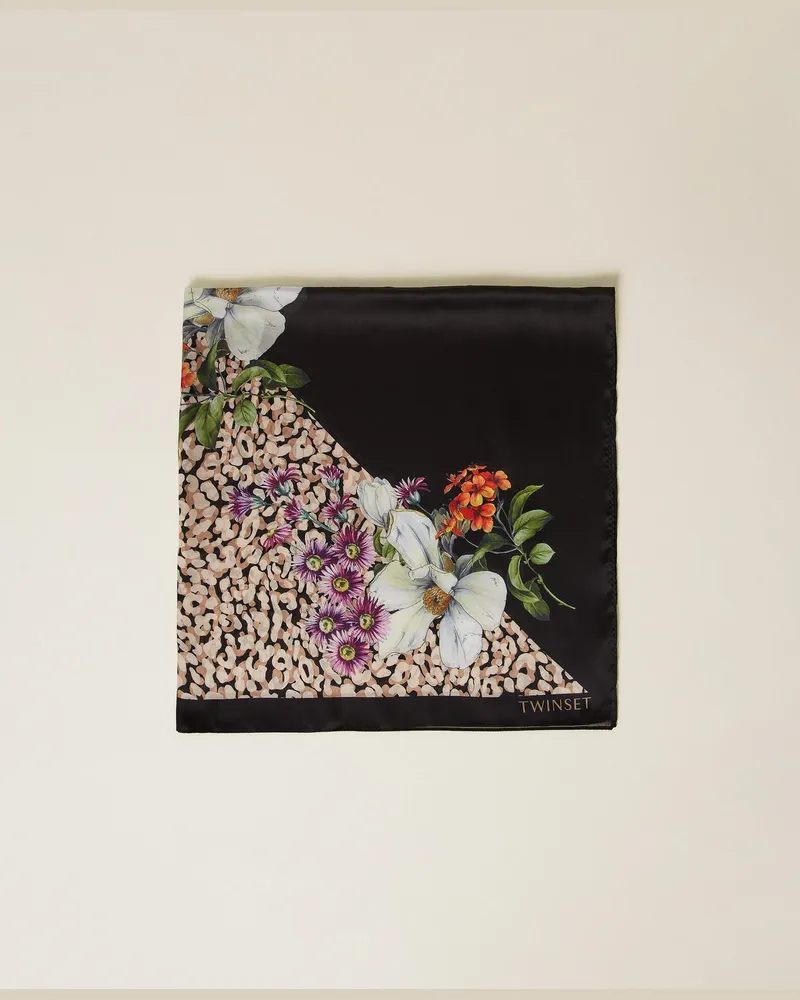 Twin-Set Accessoires - Foulard mit floralem Print, Animal-Print/ Blumen Schwarz, Mit Blumen, Einheitsgröße Animal-print