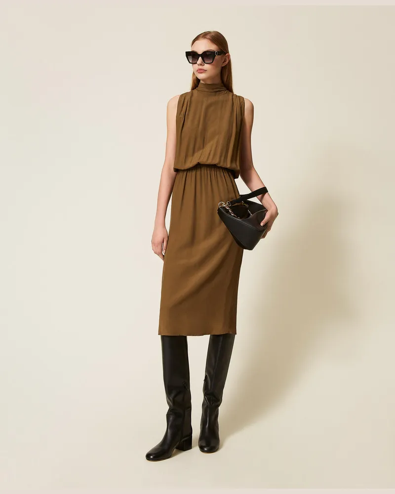 Twin-Set Kleider - Midi-Kleid aus Crêpe de Chine, Buchengrün, Größe Buchengrün