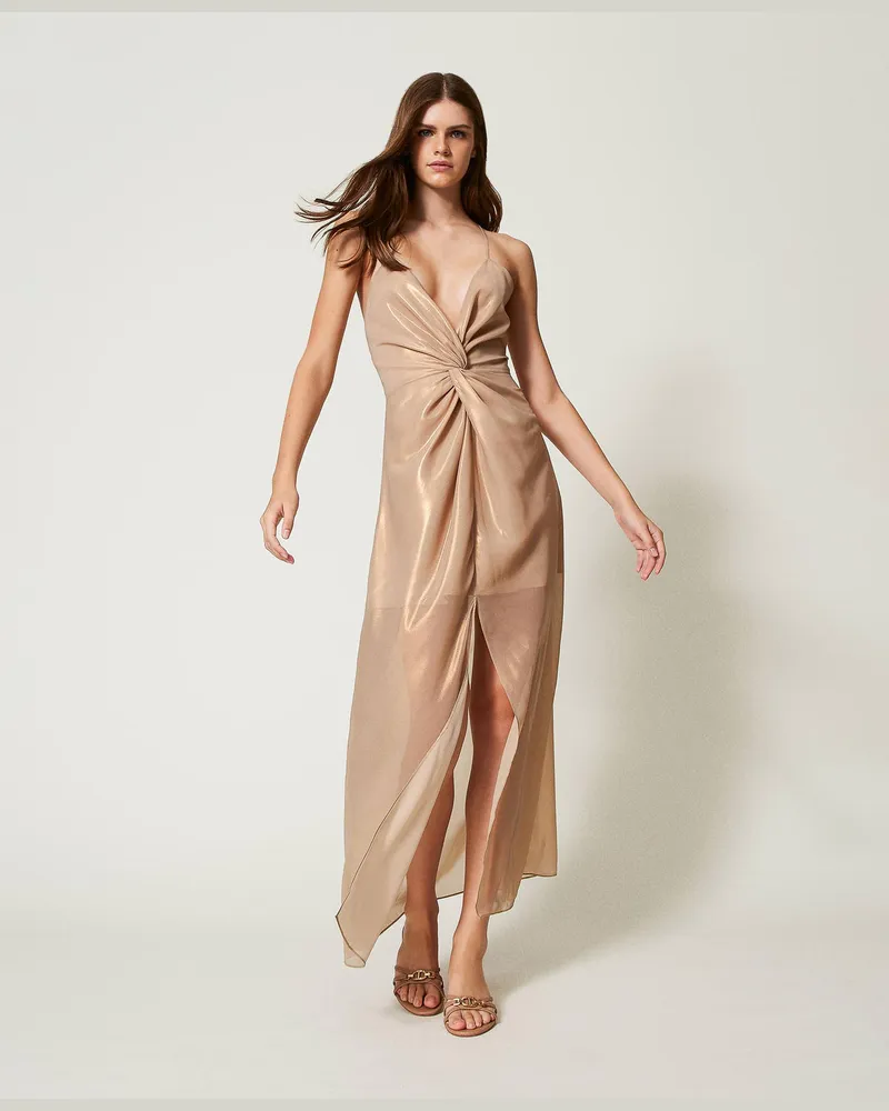 Twin-Set Bademode - Maxikleid aus Metallic-Georgette, Natural Beige, Größe: S 