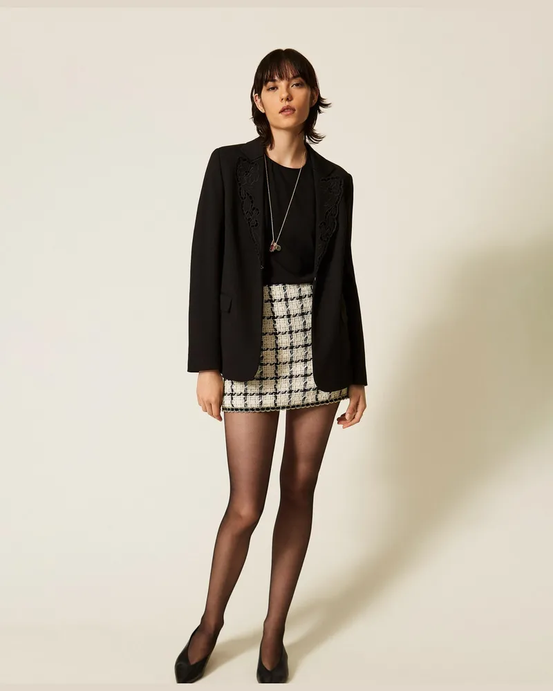 Twin-Set Blazer mit Lochstickerei, Damen, Schwarz Schwarz