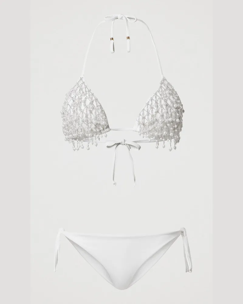 Twin-Set Bademode - Besticktes Triangel-Bikinitop und Tanga, Sugar Weiß, Größe: 3-B 