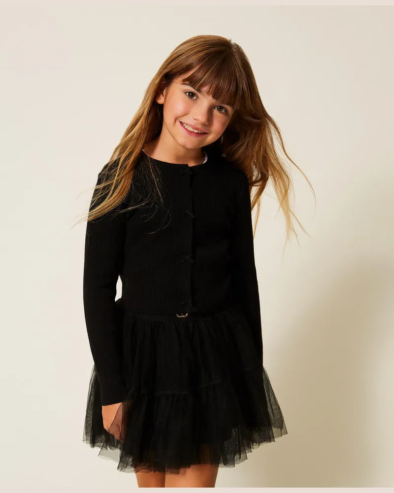 Twin-Set Cardigans - Mädchen-Strickcardigan mit Schleifen, Schwarz, Größe: 6A 