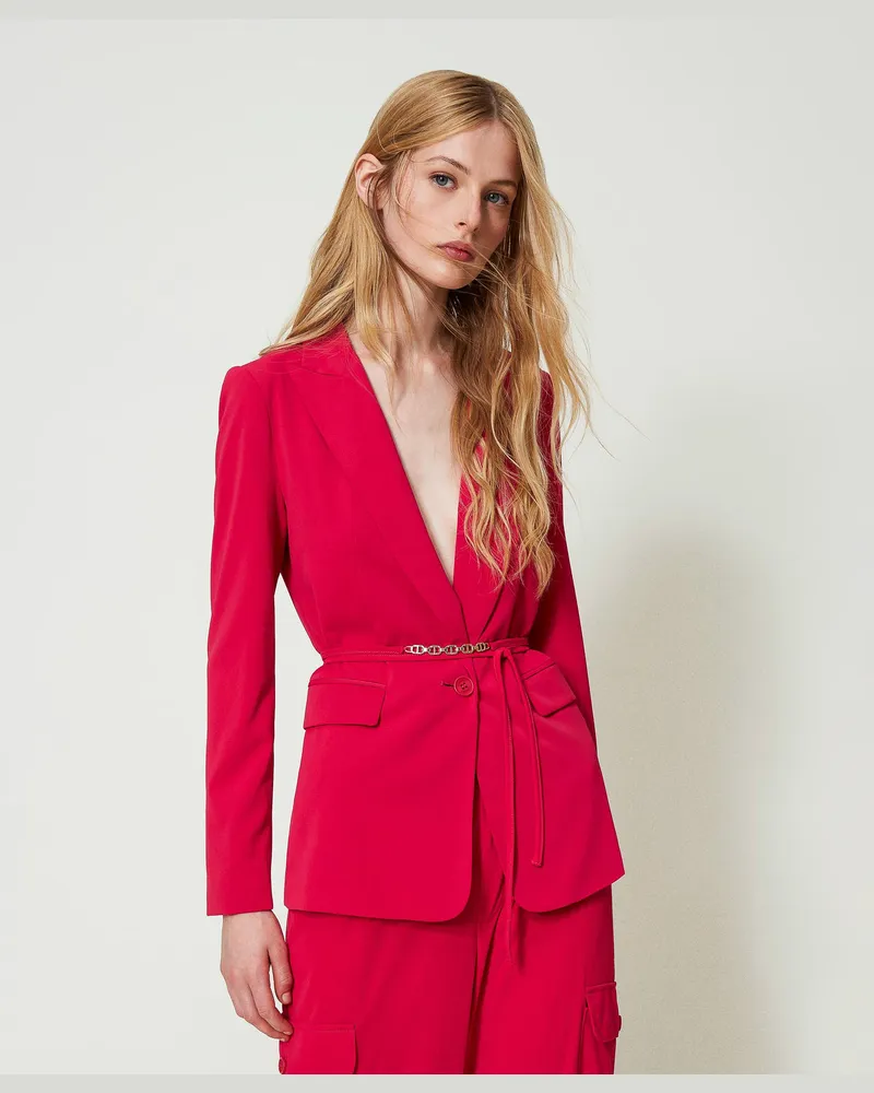 Twin-Set Jacken und Outerwear - Blazer mit Logogürtel, „Bright Rose"-Rosa, Jersey, Größe „bright