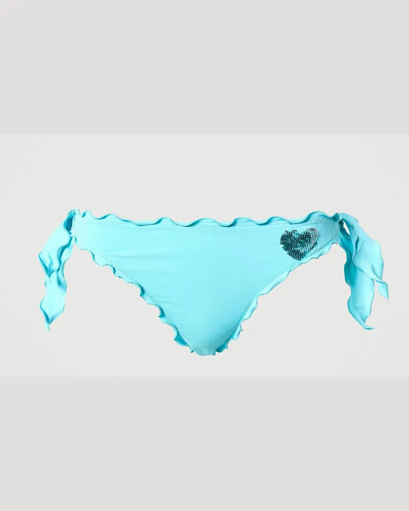 Twin-Set Bademode - Bikinitanga mit Stickerei, „Paradise"-Azur, Paillettes, Größe: IV 