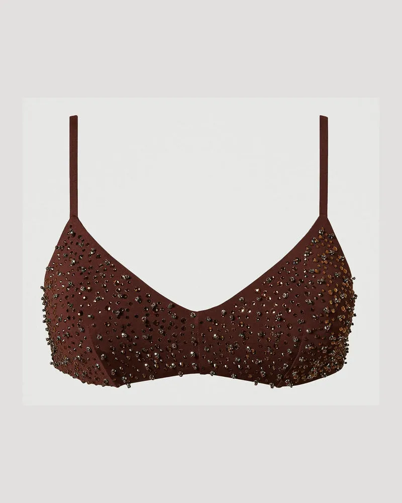 Twin-Set Bademode - Bikinitop mit Stickerei, Brown Stone, Strass, Größe Brown