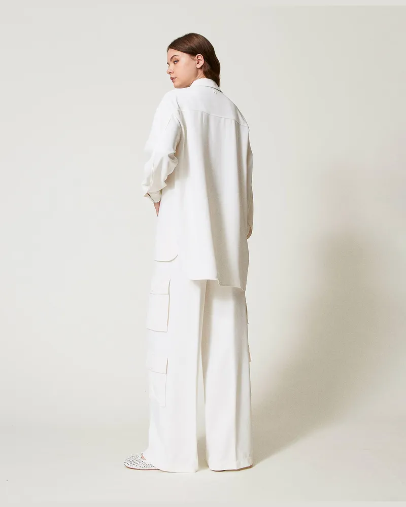 Actitude by Twinset Hosen - Palazzohose aus Krepp-Pikee, Sugar Weiß, Größe Sugar