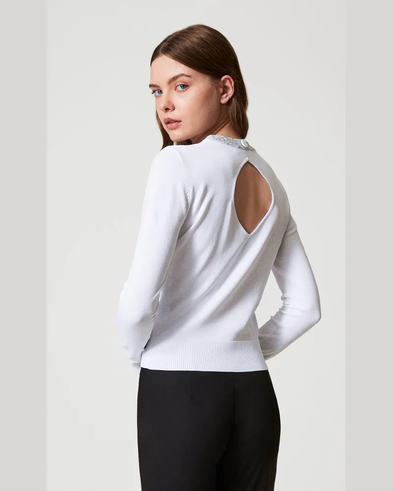 Actitude by Twinset Figurbetonter Pullover mit Pailletten, "Papers"-Weiß, Größe Papers-weiß