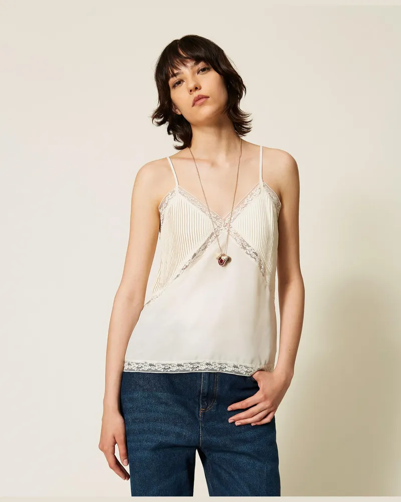 Twin-Set Top aus Crêpe de Chine und Spitze 