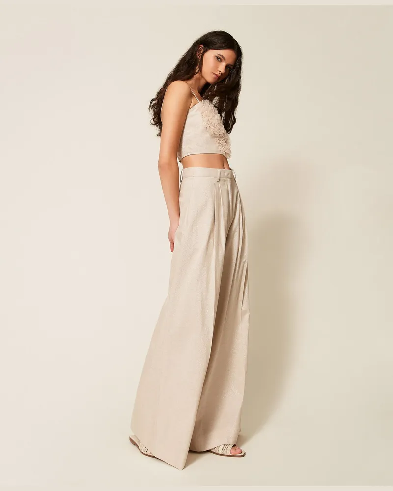 Actitude by Twinset Hosen - Hose aus Leinenmischung mit Lurex, „Cashew"-Beige Lurex, Baumwolle, Größe „cashew“-beige