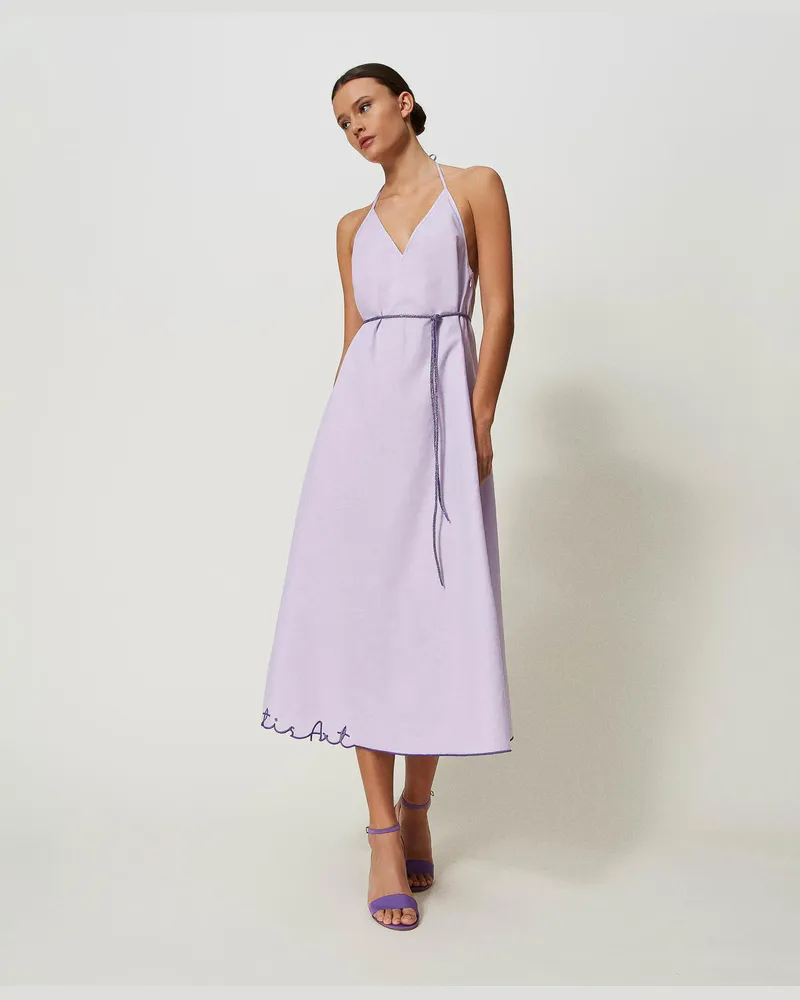 Actitude by Twinset Kleider - MYFO Maxikleid aus Leinenmischung mit Stickerei, Pastell-Lila, Baumwolle, Größe Pastell-lila