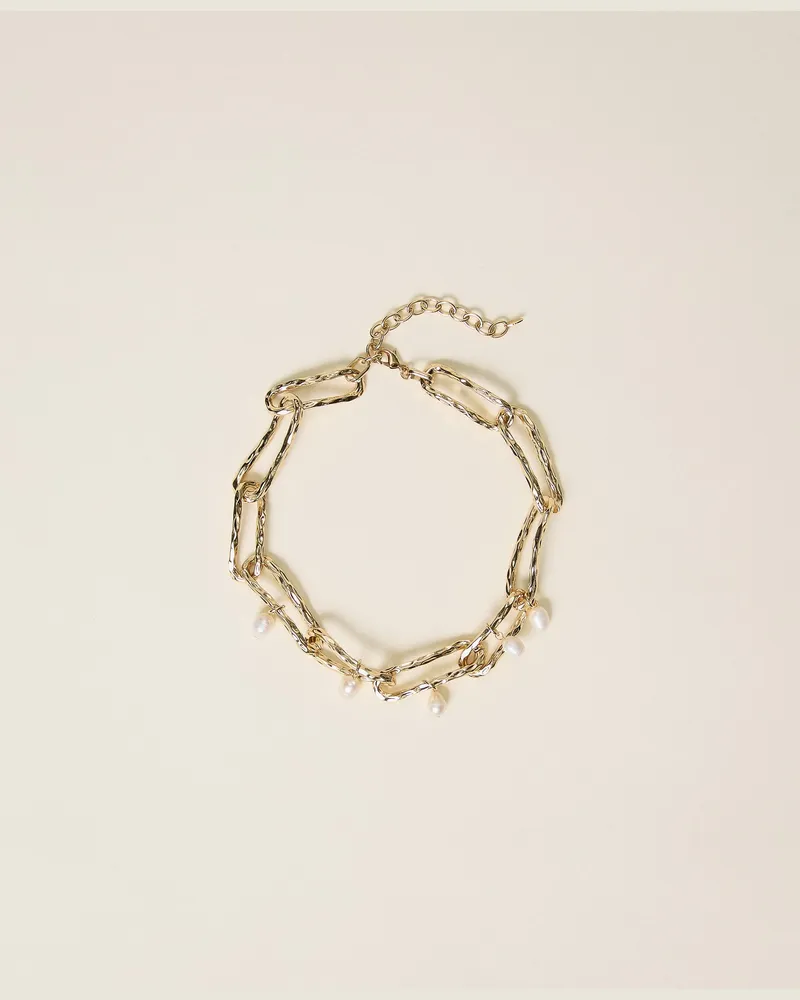 Twin-Set Halsnahe Kette mit Perlen, Damen, New Gold New