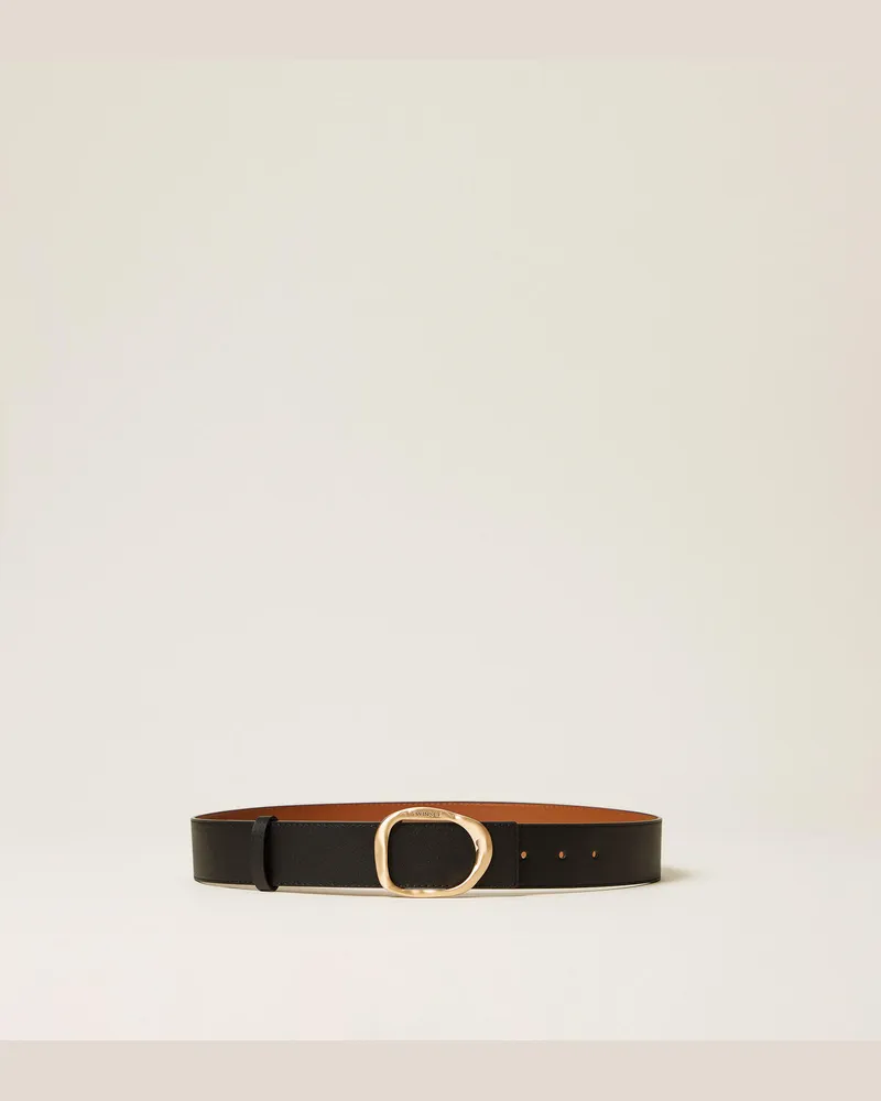 Twin-Set Accessoires - Wendegürtel aus Leder mit Schnalle, Zweifarbig Schwarz /„Land"-Braun, Größe Zweifarbig