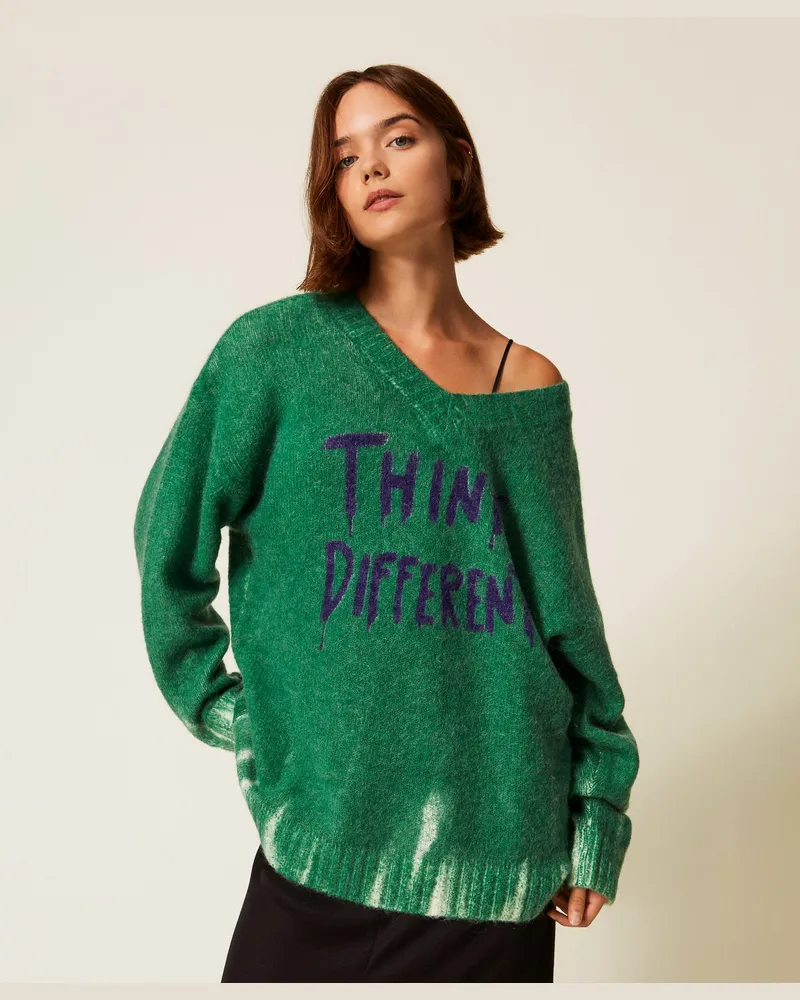Actitude by Twinset Longpullover MYFO aus Wollmischung mit Print, Garden Green / Different, Wolle, Größe Garden