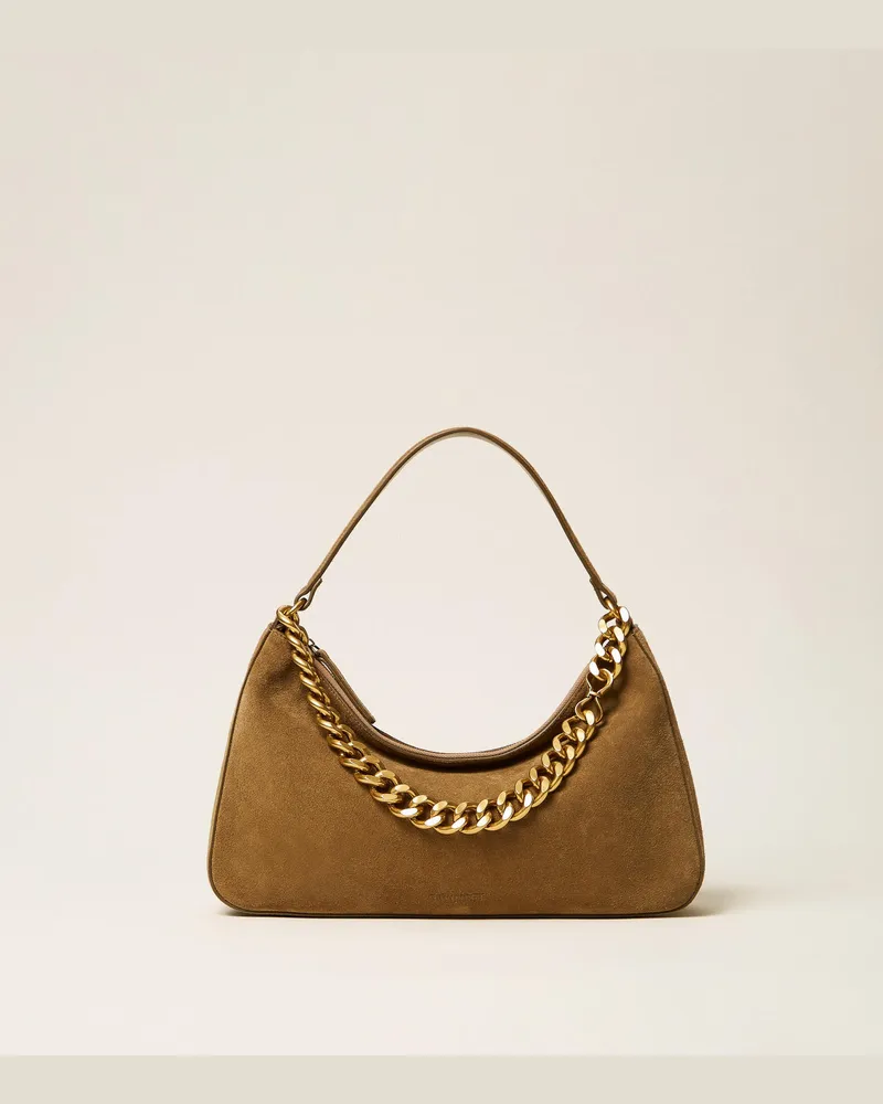 Twin-Set Mittelgroße Tasche Liliane aus Veloursleder Olive