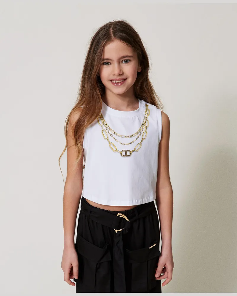 Twin-Set Tops - Crop-Top mit Print und Strass, Print Halskette / Ice, Baumwolle, Größe: 8A 