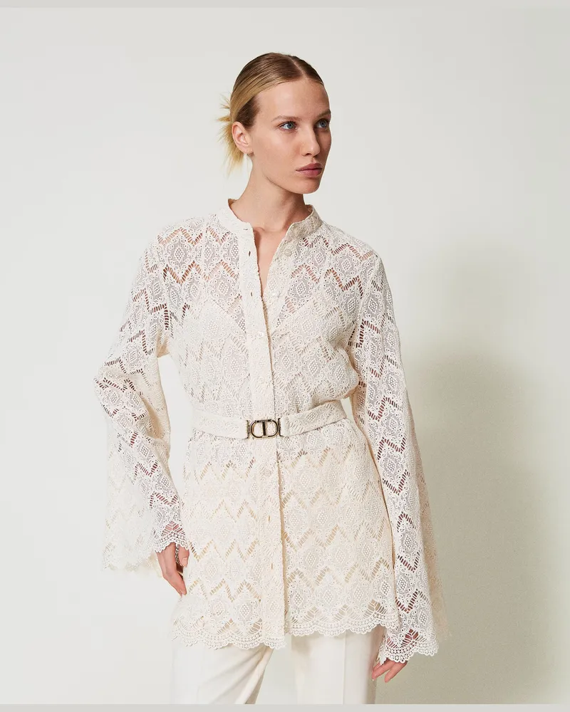 Twin-Set Hemden - Maxihemd aus Makrameespitze, Delicate Beige, Größe Delicate