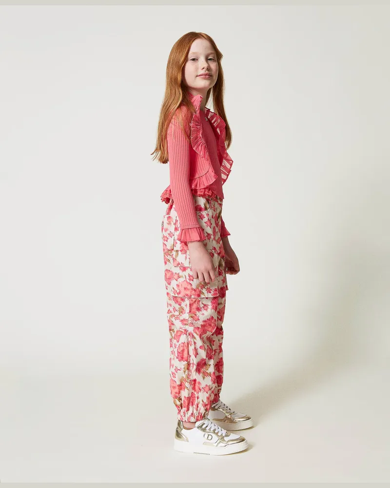 Twin-Set Cardigans - Cardigan mit Organzavolants, Kamelienrosa, Größe: 16A 