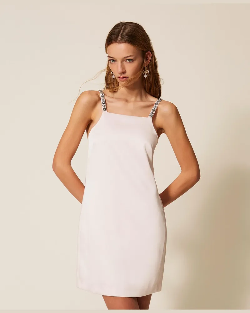 Twin-Set Kleider - Kurzes Kleid aus Duchesse mit Stickerei, Sandrosa, Größe Sandrosa