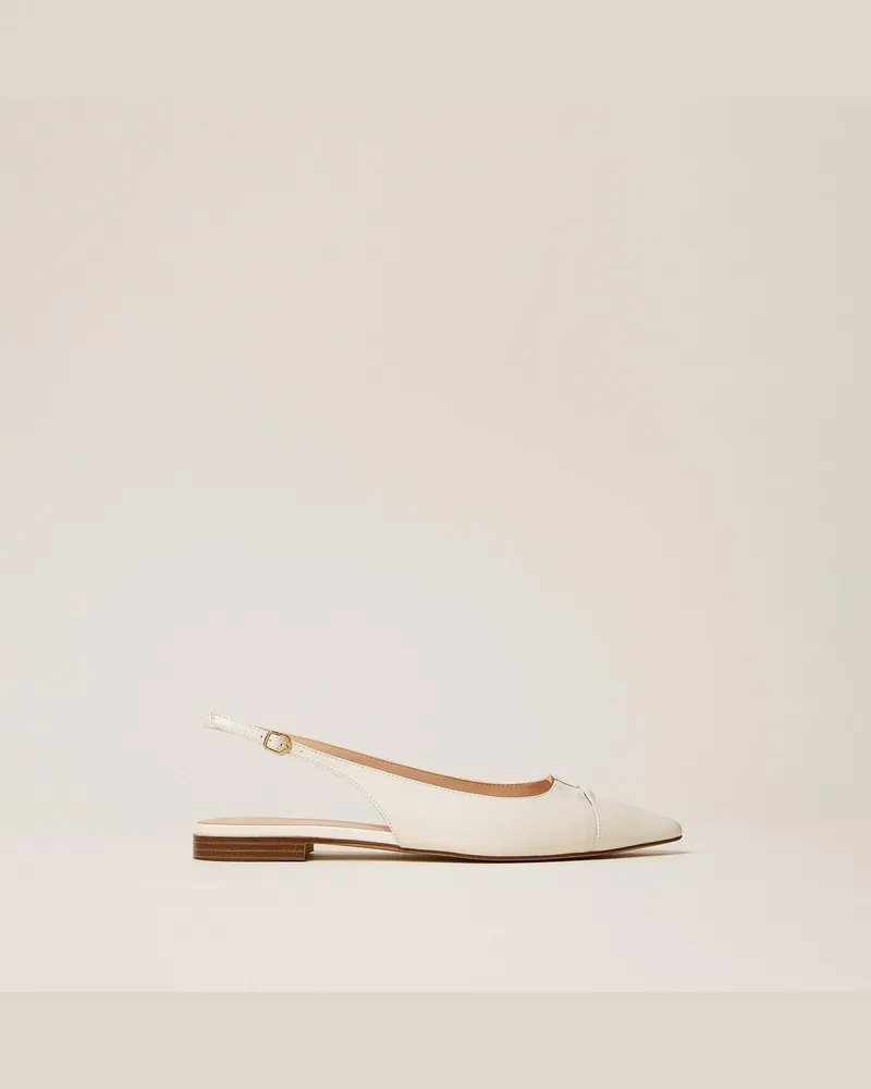 Twin-Set Slingback-Ballerina aus Leder, Damen, Lilie Lilie