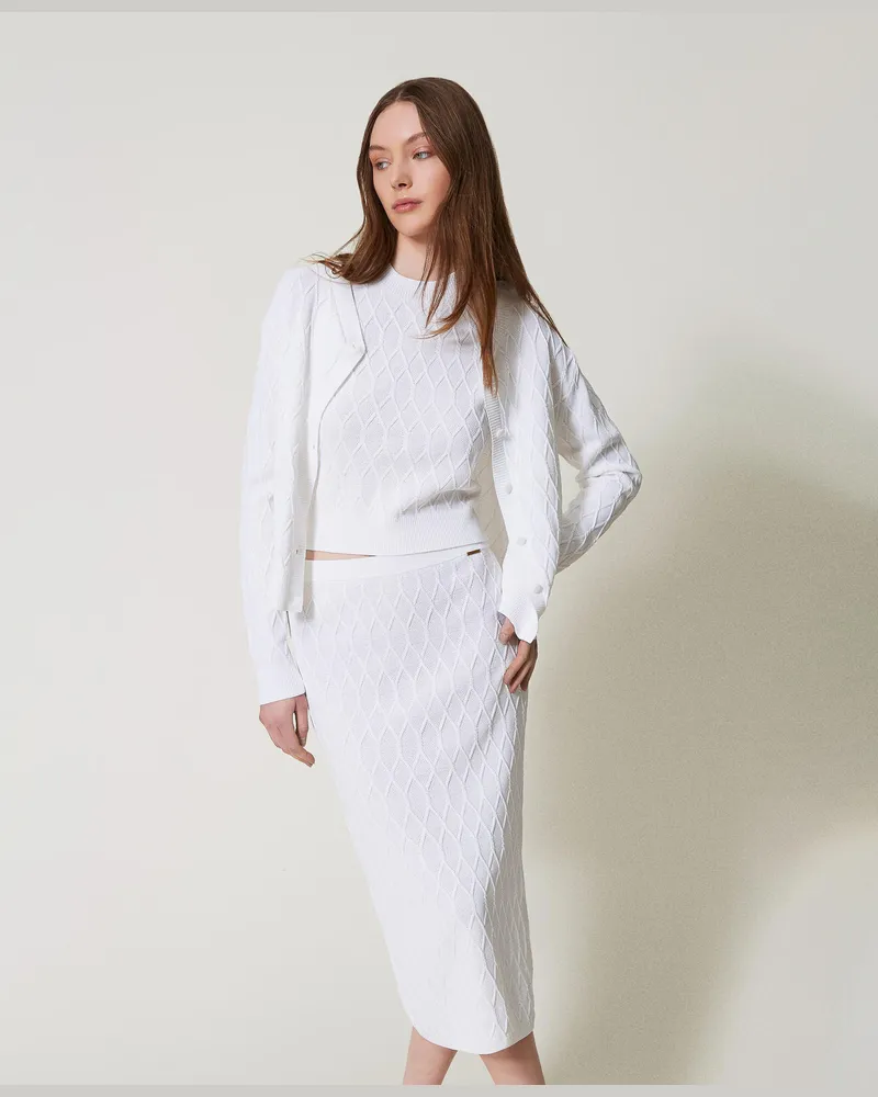 Twin-Set Cardigans - Strickcardigan mit Rautenmuster, White Cloud, Größe White