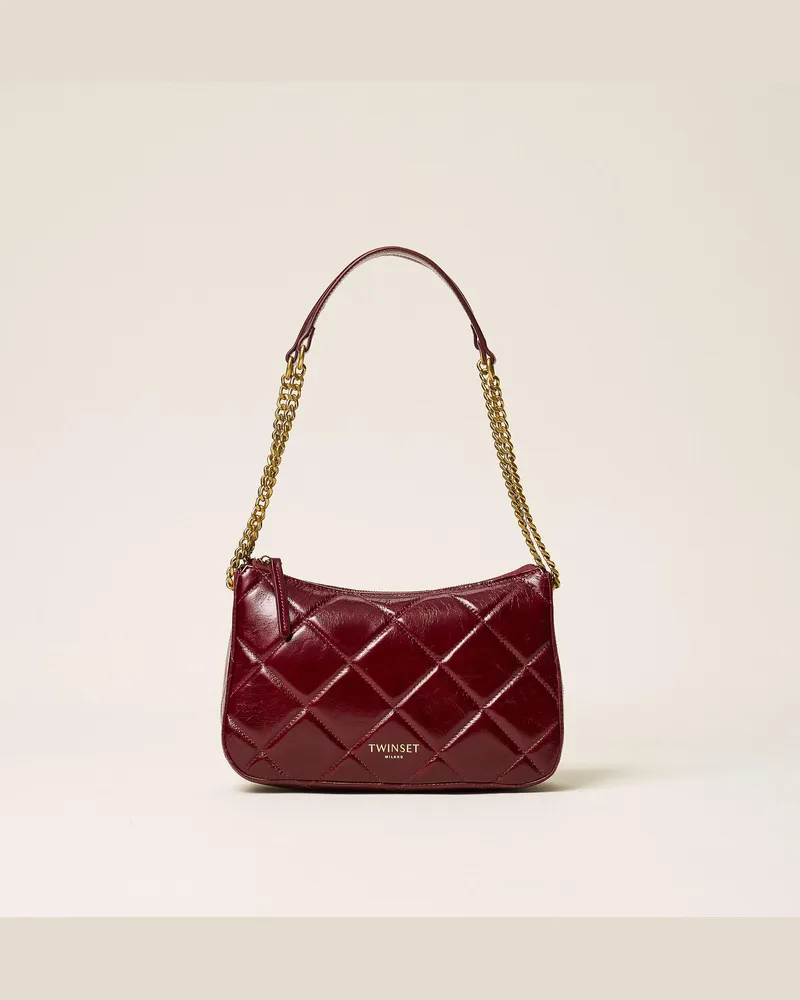 Twin-Set Mittelgroße Liliane Tasche aus gestepptem Leder, Damen, Bordeaux Bordeaux