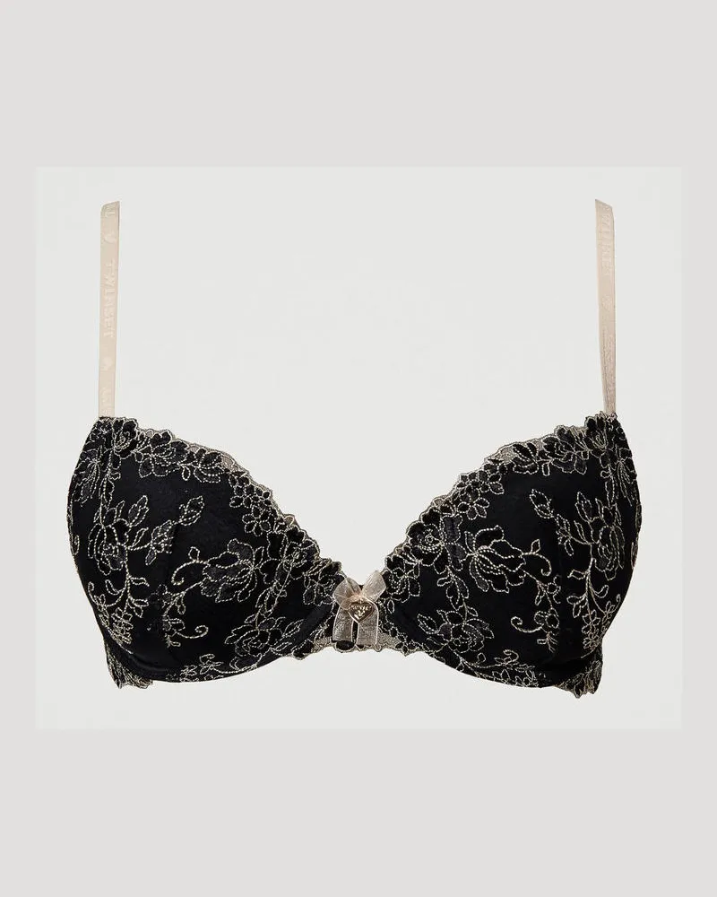 Twin-Set Unterwäsche - Push-up-BH aus besticktem Tüll, Zweifarbig Schwarz / Champagner, Größe: 1-D 