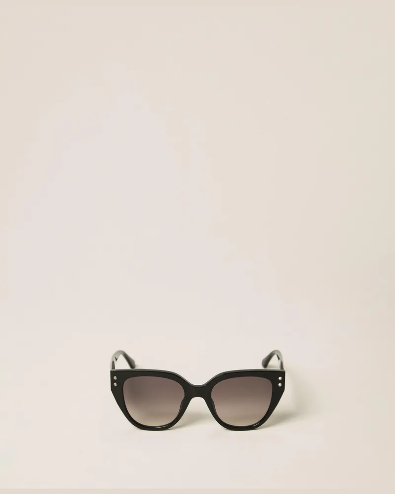 Twin-Set Schmetterlingssonnenbrille mit Blumennieten, Damen, Shiny Black Shiny