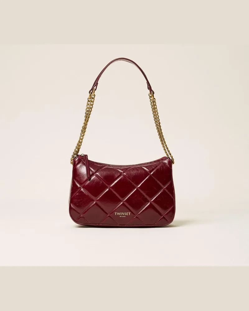 Twin-Set Mittelgroße Liliane Tasche aus gestepptem Leder Bordeaux