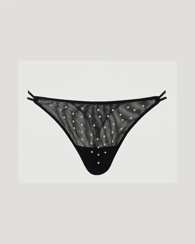 Twin-Set Unterwäsche - Stringtanga aus Tüll mit Perlchen, Schwarz, Größe: III 