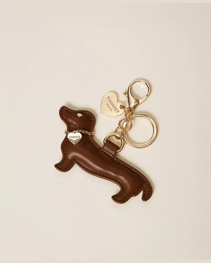 Twin-Set Accessoires - Charm-Schlüsselanhänger Dackel mit „Oval T", Malzschokolade, Einheitsgröße Malzschokolade