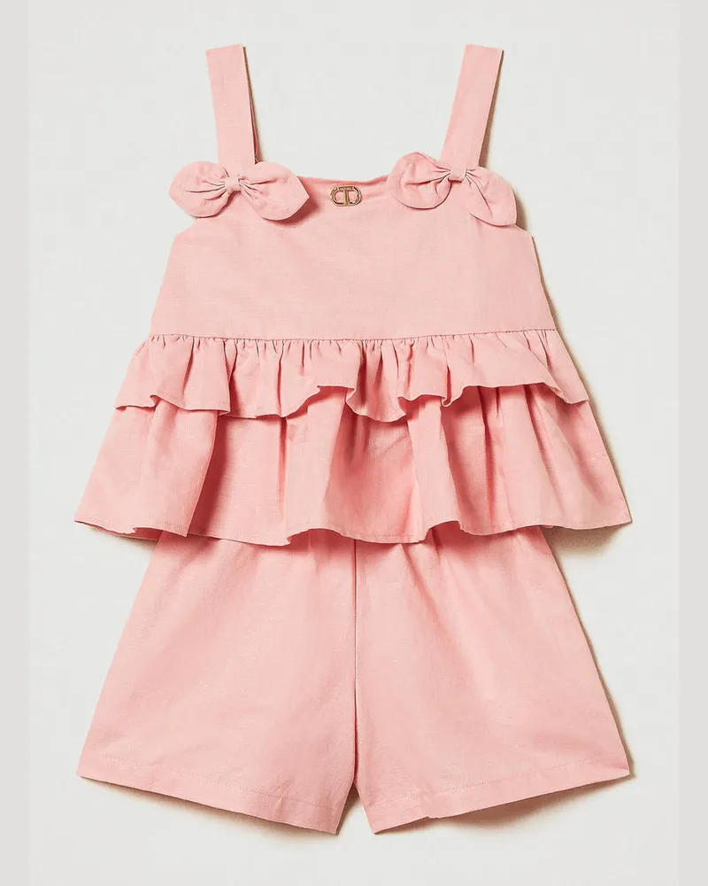 Twin-Set Hosen - Top und Shorts aus Leinenmischung, Sweet Rose, Größe: 2A 