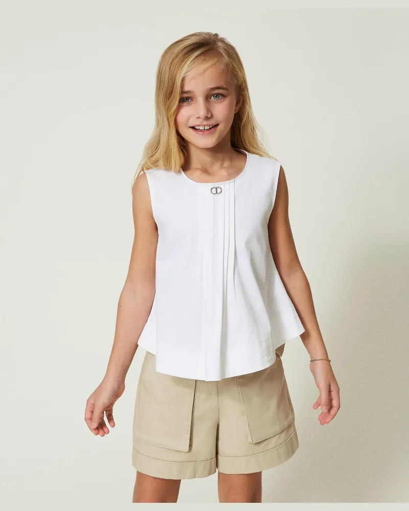 Twin-Set Tops - Top mit Falten an der Vorderpartie, Lucent White, Baumwolle, Größe: 12A 