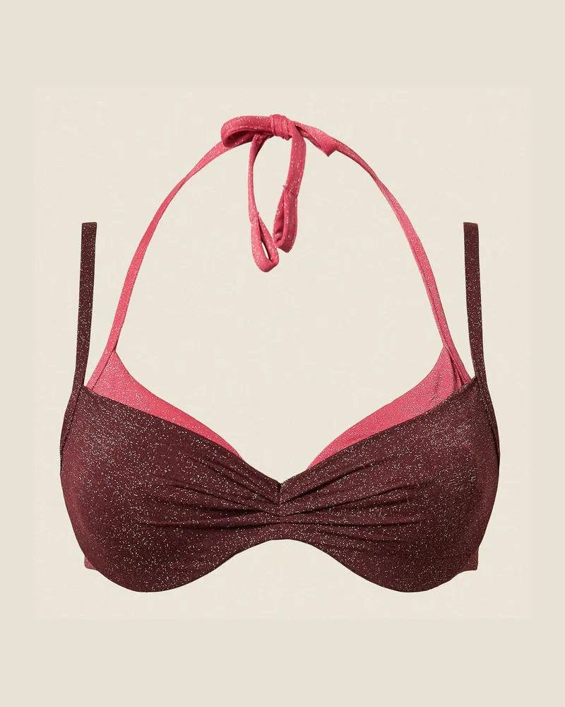 Twin-Set Bademode - Zweifarbiges Bügel-Bikinitop mit Lurex, Zweifarbig „Winetasting"-Violett/Fuchsia Cyclamen, Größe Zweifarbig