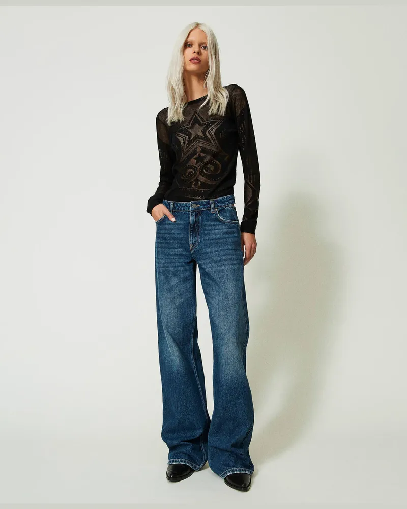 Actitude by Twinset Wide-Leg-Jeans mit Cut-out, Mittleres Denim, Größe: 30 
