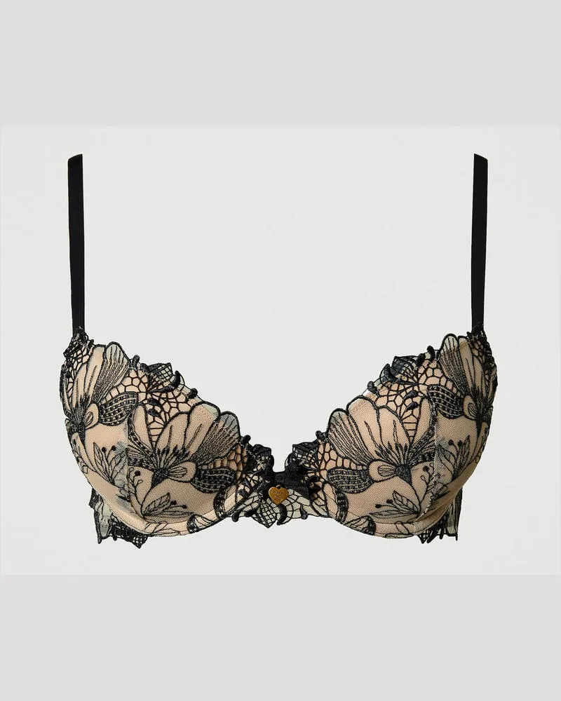Twin-Set Unterwäsche - Push-up-BH aus besticktem Tüll, Zweifarbig Wonder Beige / Schwarz, Größe: 4-B 
