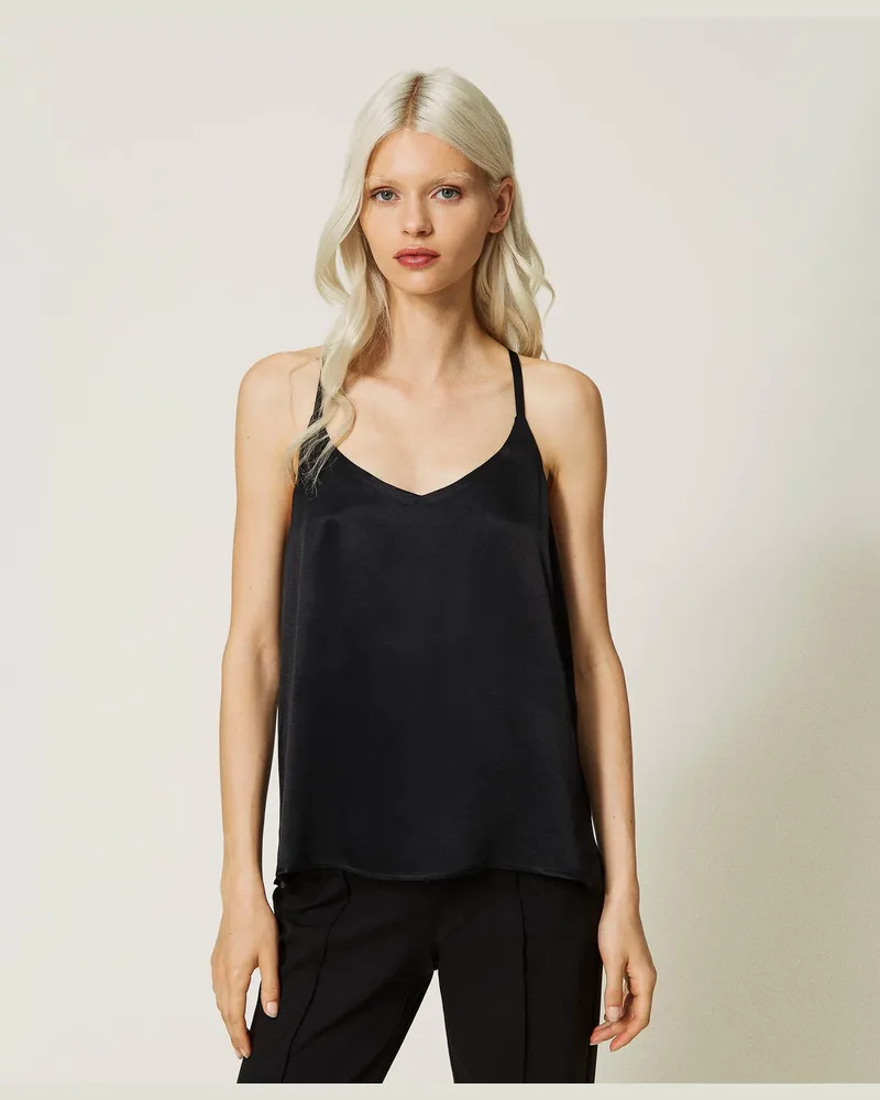 Twin-Set Tops - Top aus Satin, Schwarz, Größe Schwarz