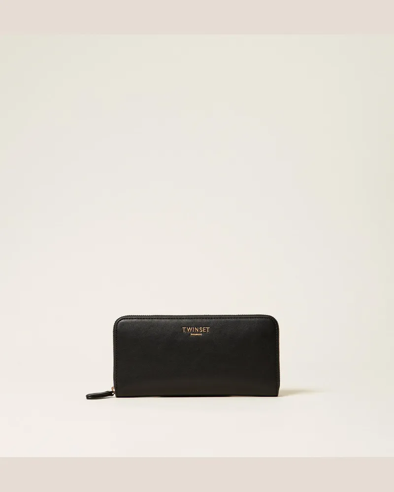 Twin-Set Accessoires - Geldbörse mit Rundumreißverschluss und Logo, Schwarz, Einheitsgröße Schwarz