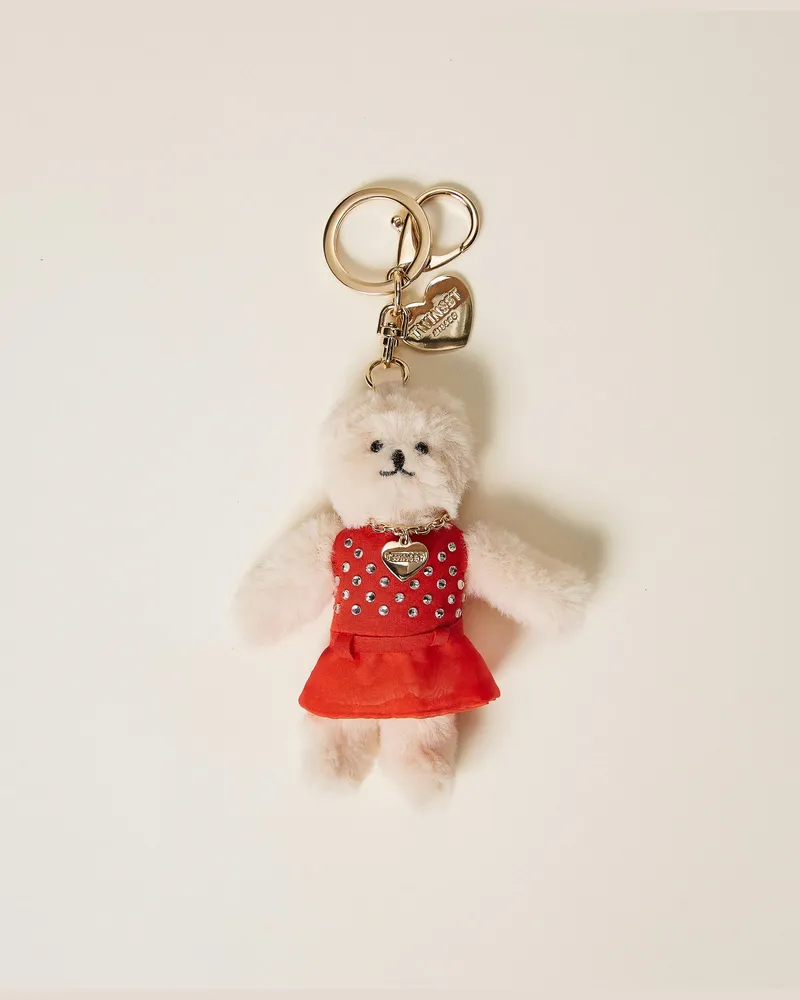 Twin-Set Teddybär-Schlüsselanhänger aus Kunstpelz, Damen, Venedigrot Venedigrot