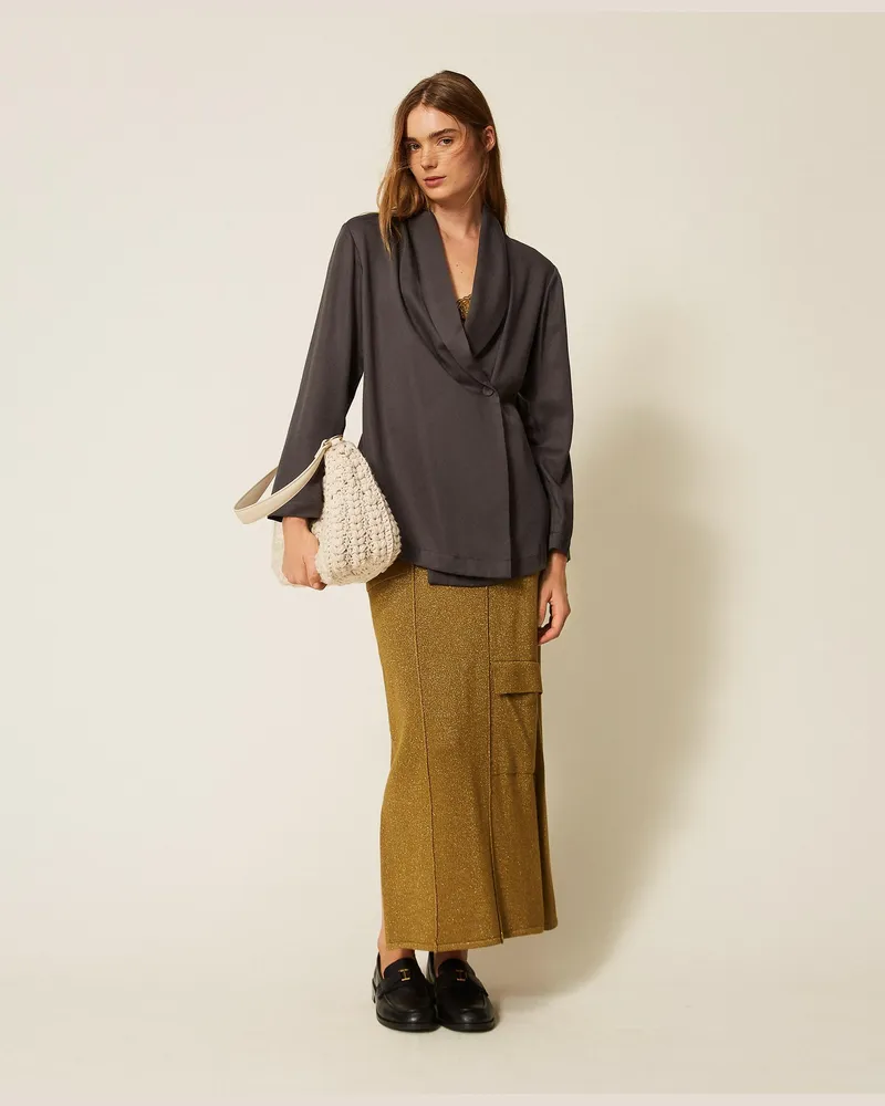 Twin-Set Midi-Strickrock mit Lurex, Damen, Shiny Oil Lurex Shiny