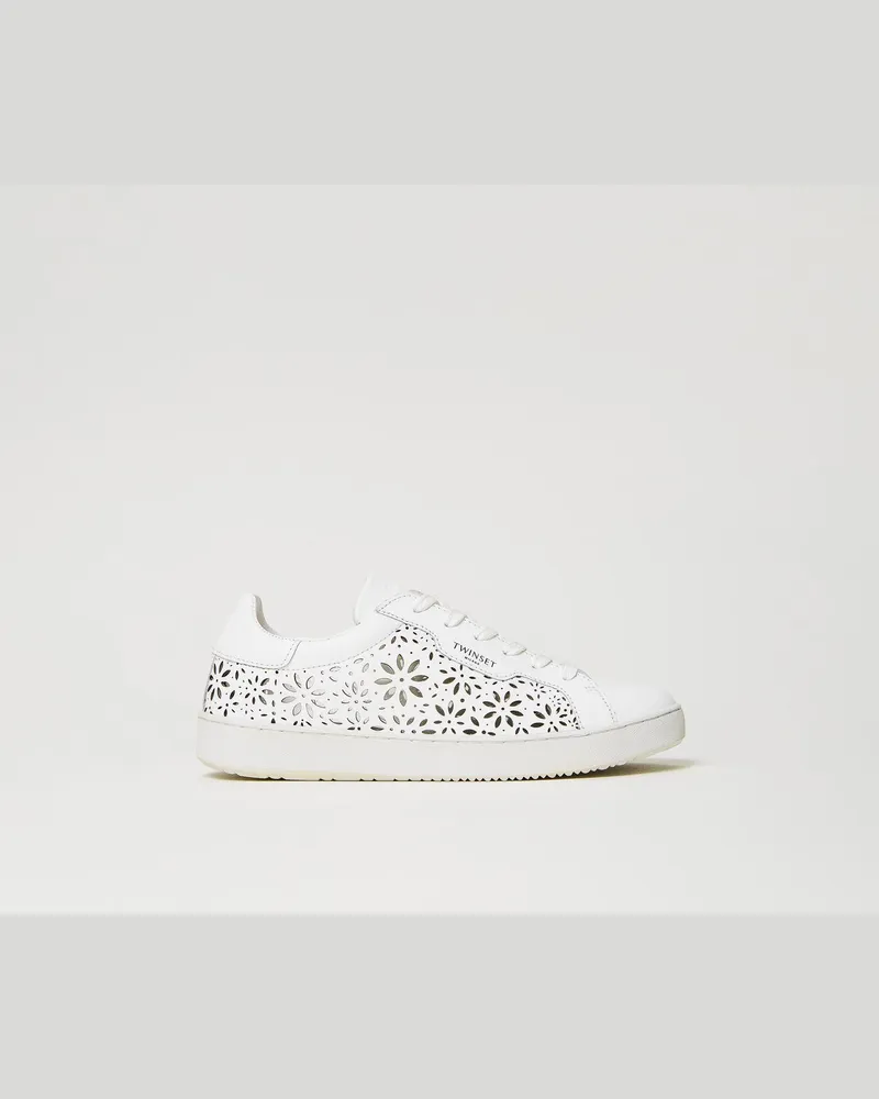 Twin-Set Schuhe - Sneakers aus gelasertem Leder, Weiß, Größe Weiß