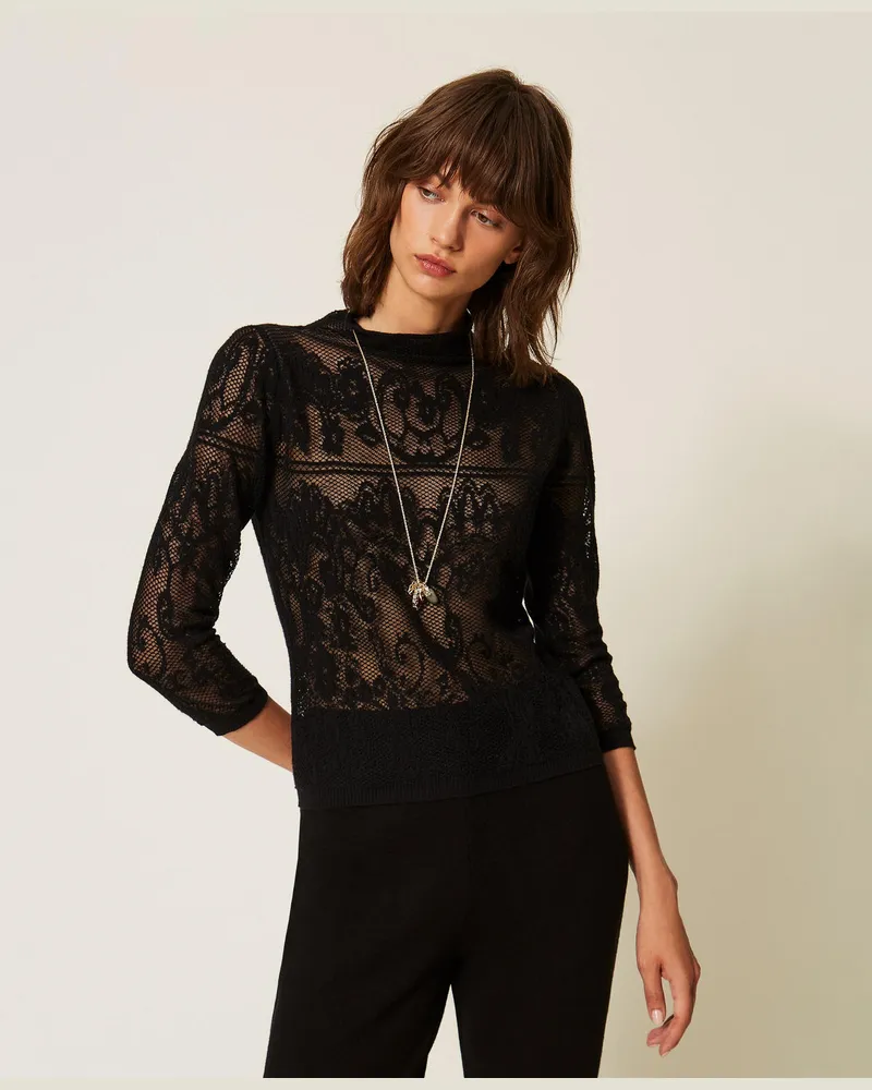 Twin-Set Stehkragenpullover mit Jacquard-Verarbeitung Schwarz