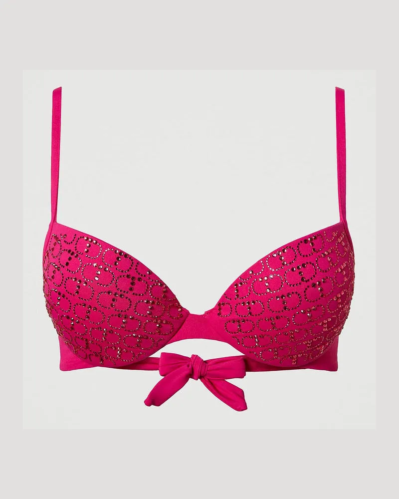 Twin-Set Bademode - Push-up-Bikinitop mit Oval Ts aus Strass, „Pink Dahlia"-Fuchsia, Größe: 2-C 