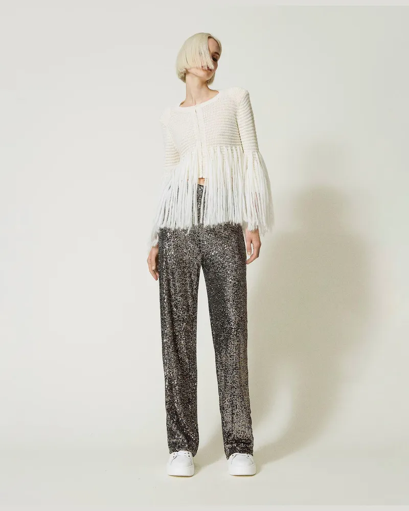 Actitude by Twinset Hosen - Palazzohose mit Alloverpailletten, Schwarz, Paillettes, Größe Schwarz