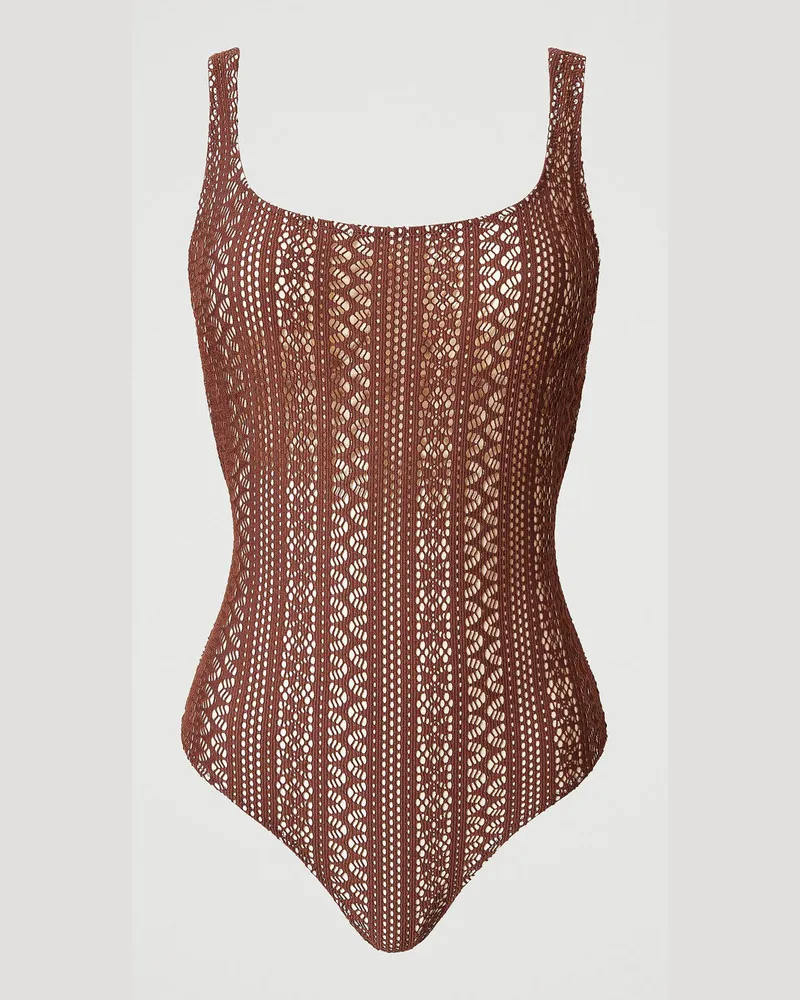 Twin-Set Bademode - Badeanzug in Spitzenoptik, Brown Stone, Größe: 1-B 