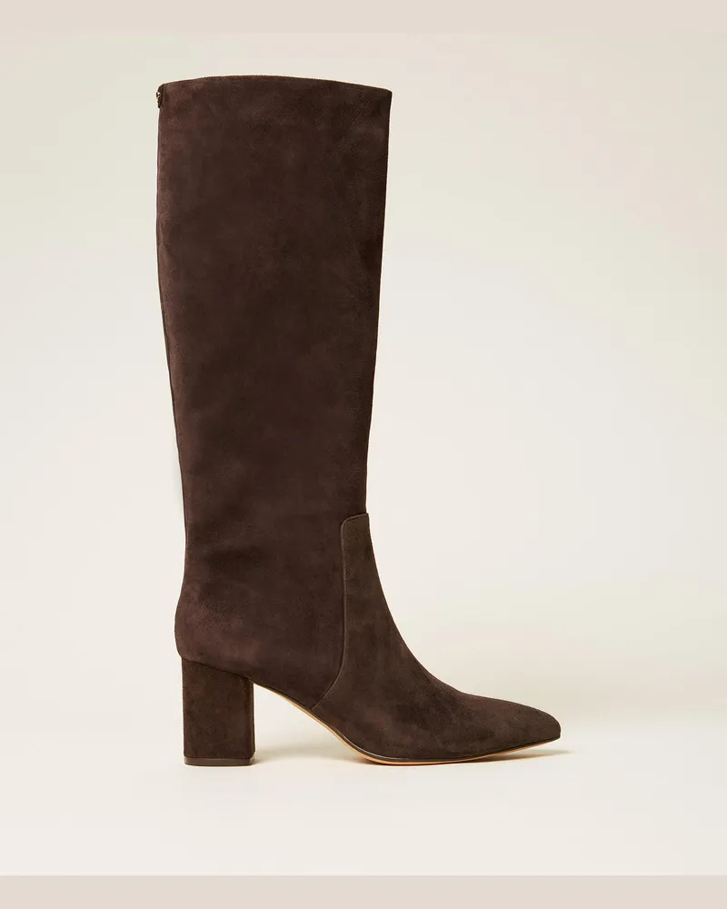 Twin-Set Schuhe - Stiefel aus Veloursleder, Black Chocolate, Größe Black