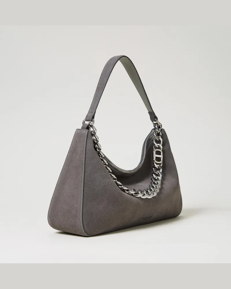Twin-Set Taschen - Mittelgroße Tasche „Liliane" aus Rauleder, Mittelgrau-Melange / Nickel, Einheitsgröße Mittelgrau-melange