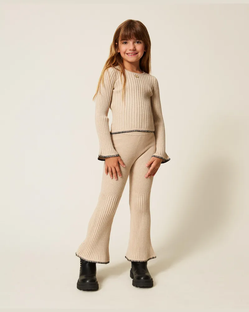 Twin-Set Hosen - Mädchenhose aus Rippenstrick, „Biscuit"-Beige, Größe „biscuit“-beige
