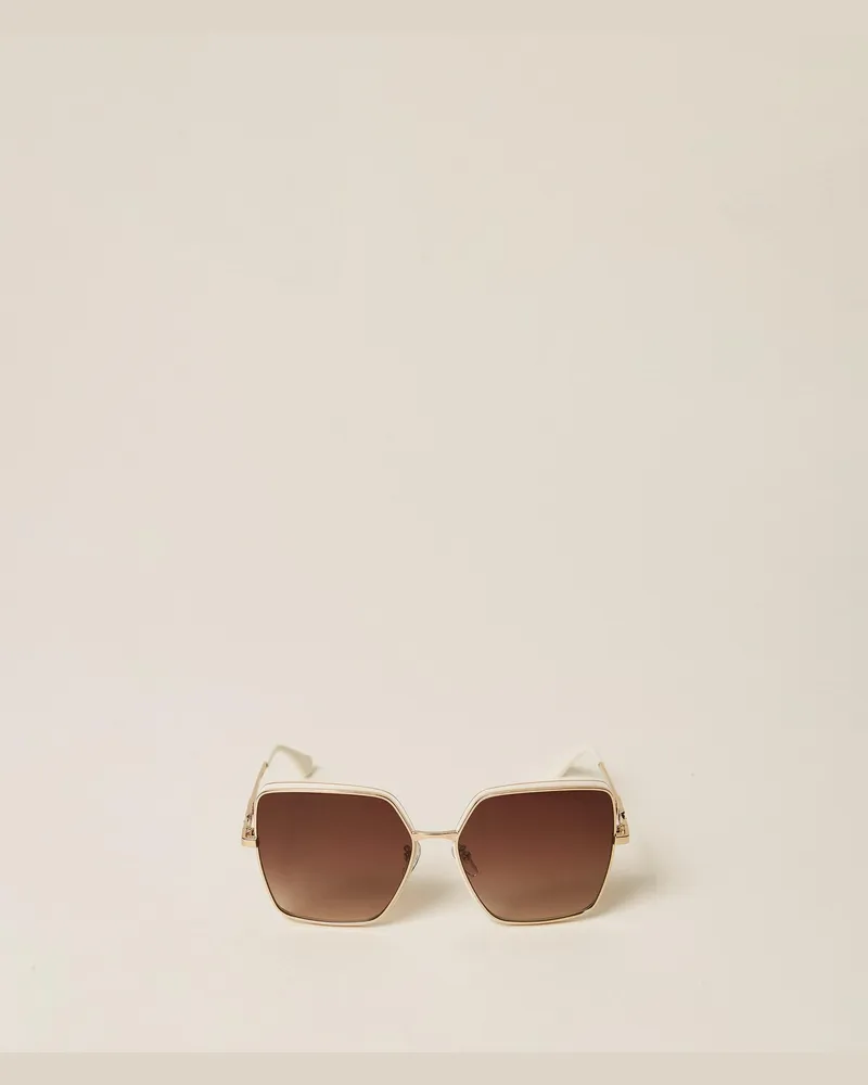 Twin-Set Karree-Sonnenbrille aus Metall, Damen, Shiny Gold with Ivory Rims Shiny